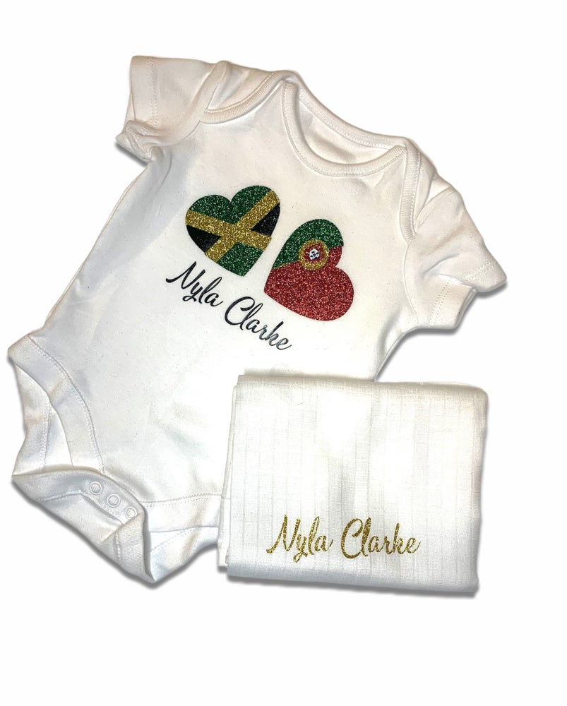 Dual nationality personalised glitter baby vest | mixed heritage