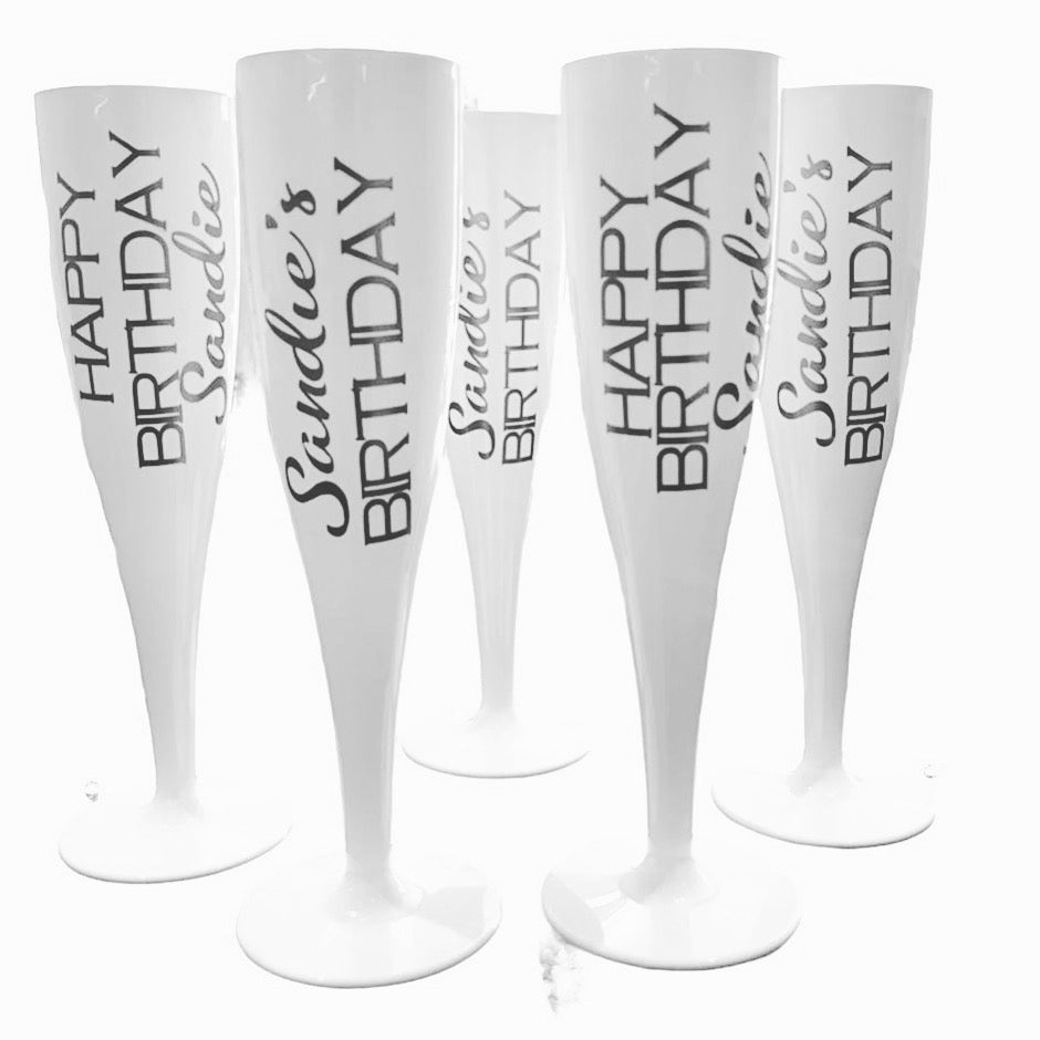 Birthday Personalised White Champagne Flute