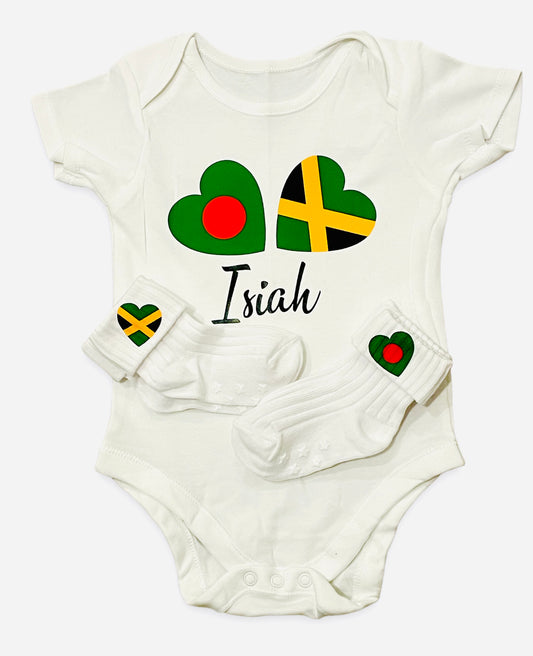Dual nationality personalised baby vest gift box