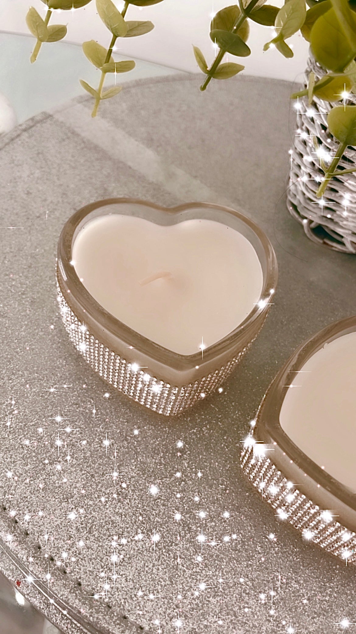 Bling rhinestone glass heart candle - vanilla scent