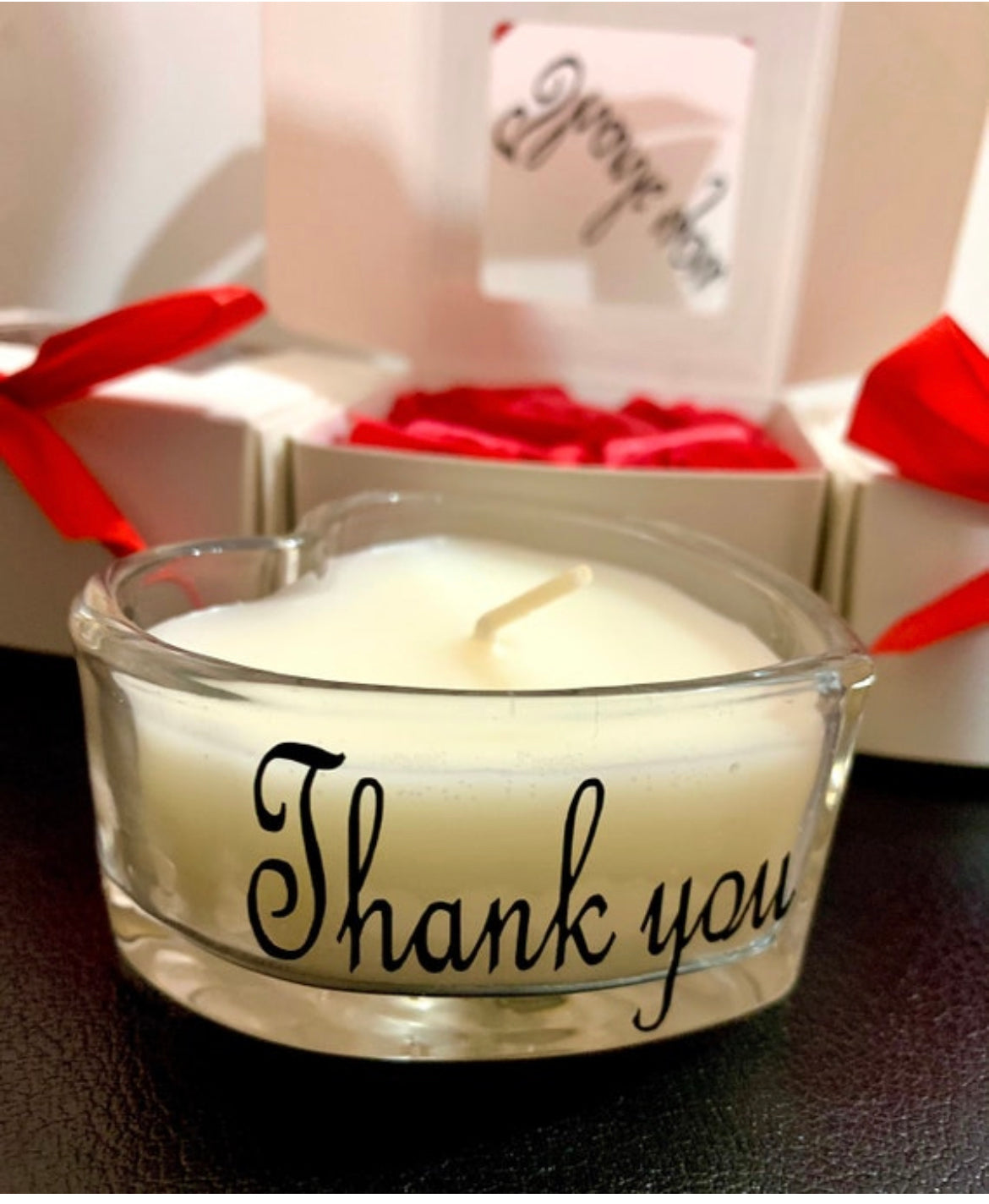 Thank you gift glass heart candle