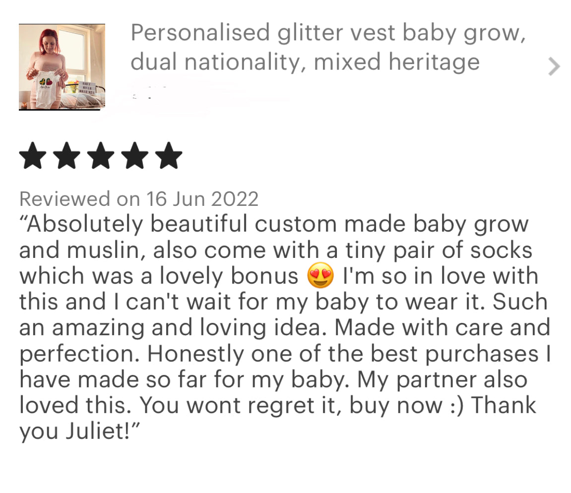 Dual nationality personalised glitter baby vest | mixed heritage