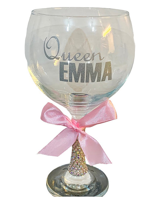 Personalised Queen Bling Glitter Gin Glass (various colours)