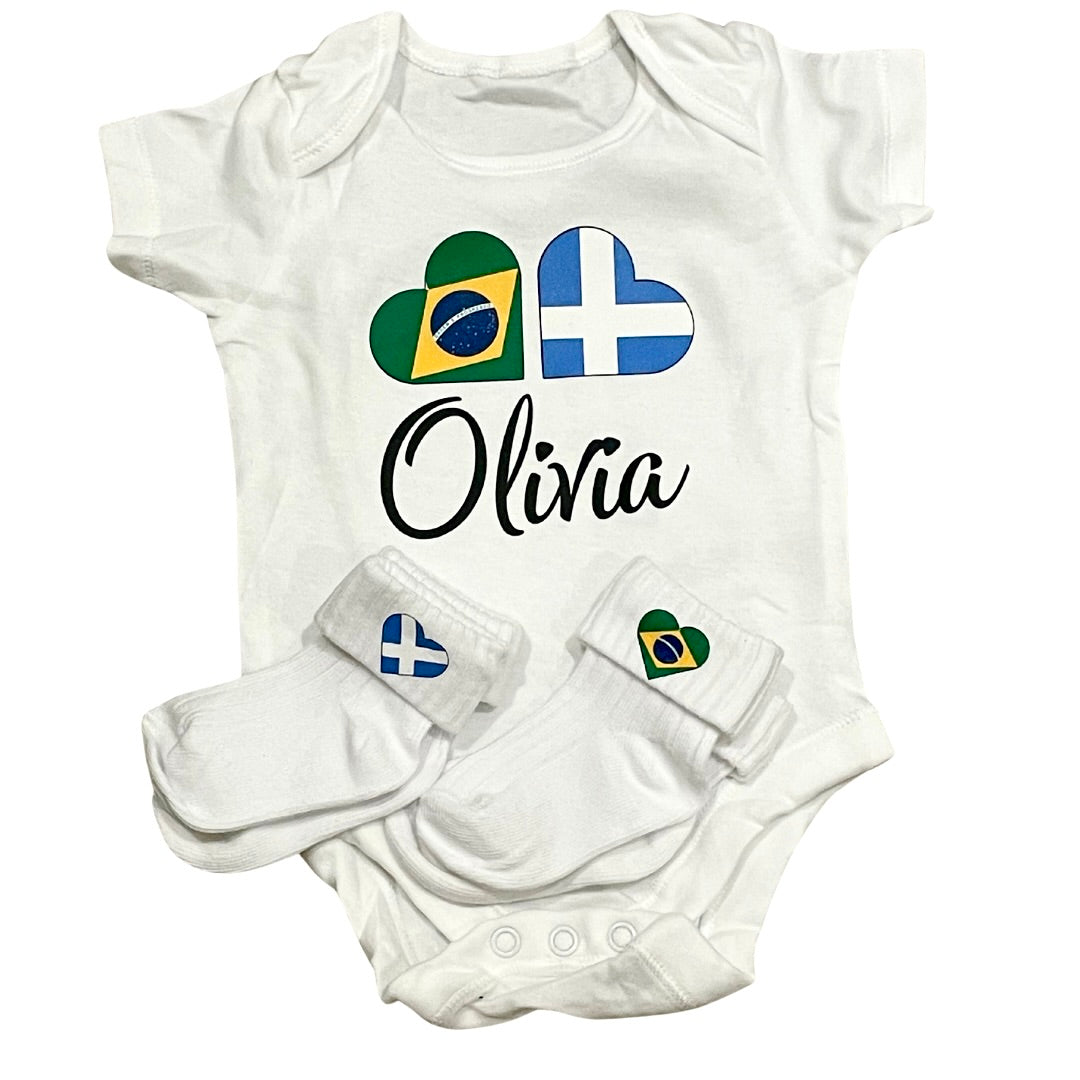 Dual nationality personalised baby vest gift box