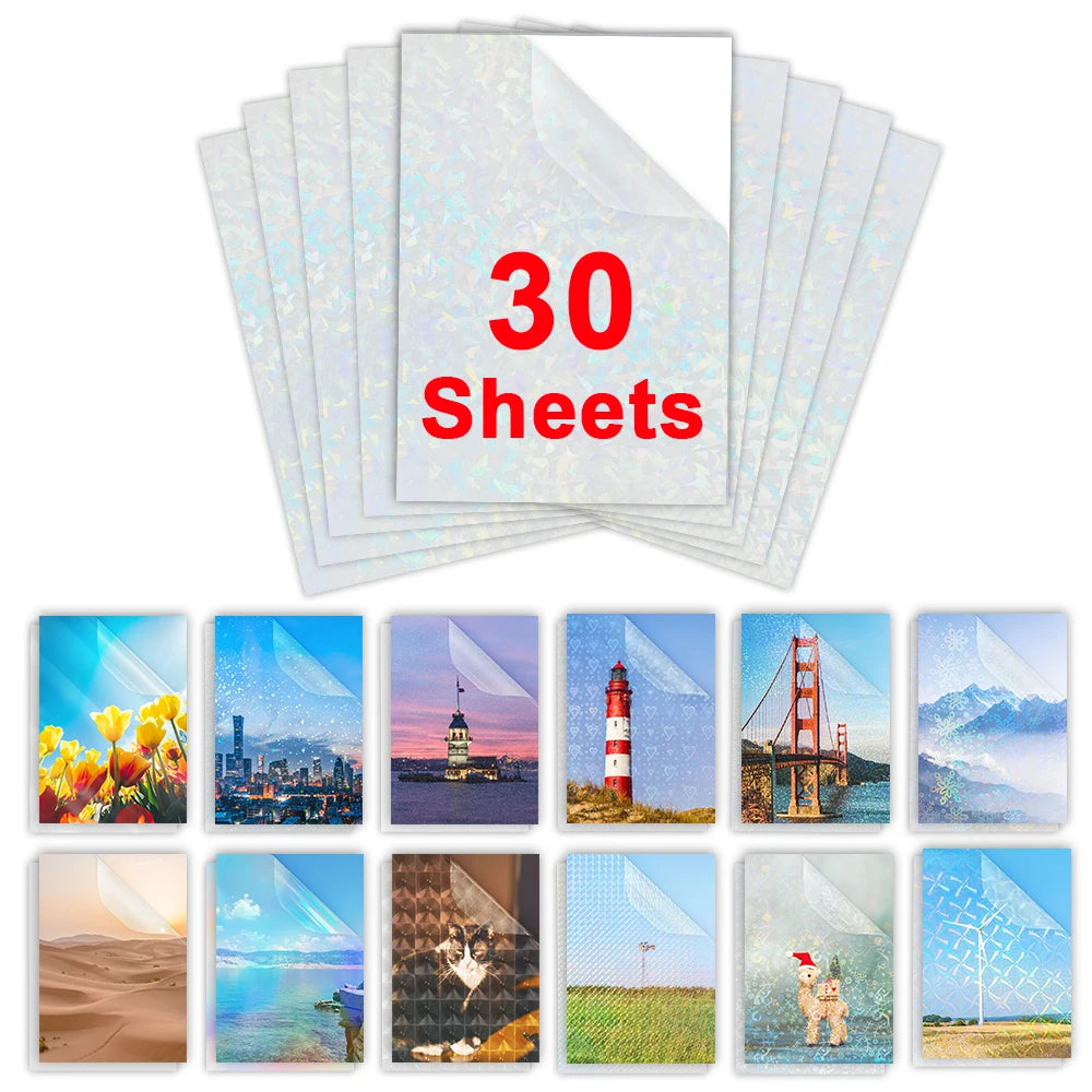 30 Sheets Cold Holographic Laminating Flim A4 Waterproof